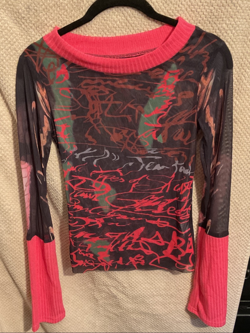Women’s Abstract Print Long-Sleeve Sheer & Ribbed Top